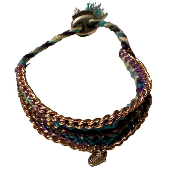 Western Boho Chic Woven Rhinestones Bracelet Blue Reversible Adjustable - Picture 11 of 11